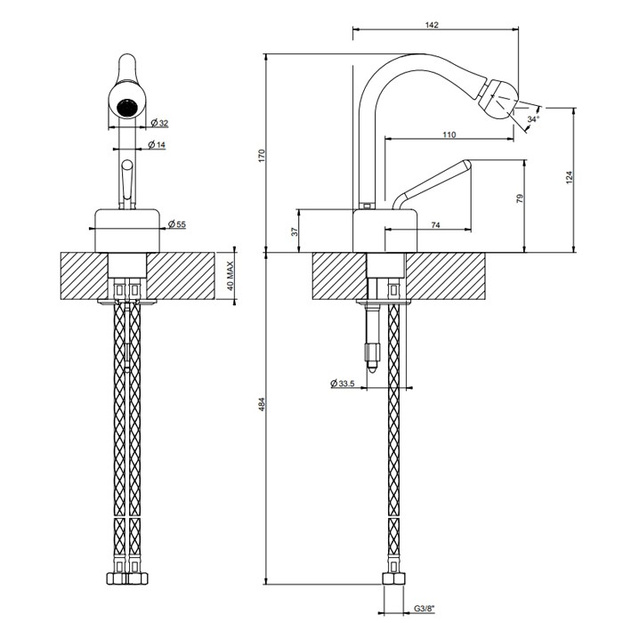 Gessi Смеситель для биде на 1 отверстие, Goccia, 33607#147 цвет: шлифованный хром