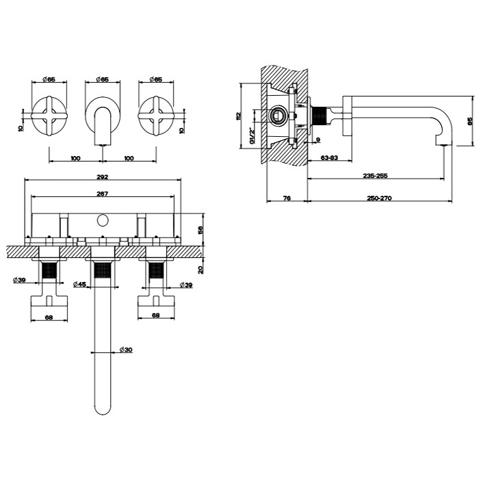 Gessi Смесителя для раковины, встраиваемый, без донного клапана. цвет: золото, Inciso, 58192#246 цвет: золото
