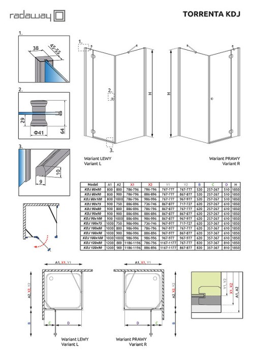 Radaway душевой уголок kdj 90x90 профиль хром стекло прозрачное, Torrenta - 32202-01-01NR