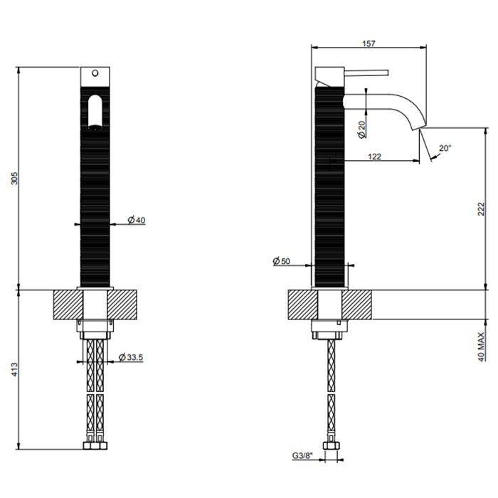 Gessi Смеситель для раковины, на 1 отв., высокий, h: 305мм, излив: 123мм, 316, 54309#707 цвет: brushed black metal pvd