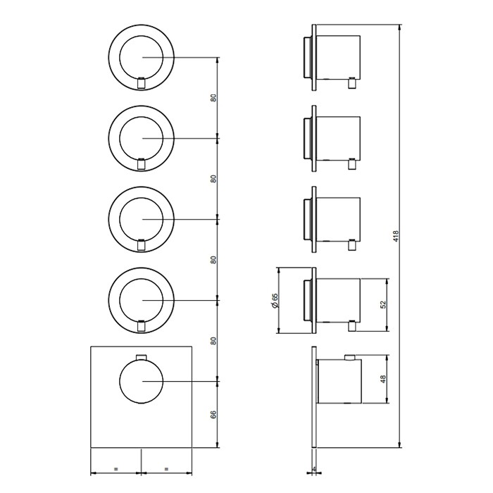 Gessi Смеситель для душа, встраиваемый, термостатический, на 4 источника, (внешние части), 316, 54508#299 цвет: black xl