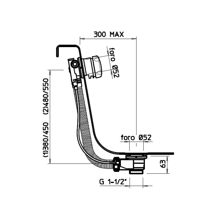 Gessi Колонна сливная для ванны полиэтиленовая для наполнения ванны через перелив. Длина кабеля управления 70 см, хром - 01080#031