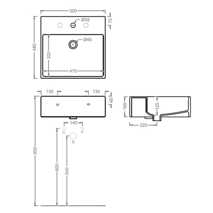 Раковина подвесная/настольная 50x48 см, 1 отверстие, белый/декор cementina, Art Ceram Quadro арт. QUL002 01 86