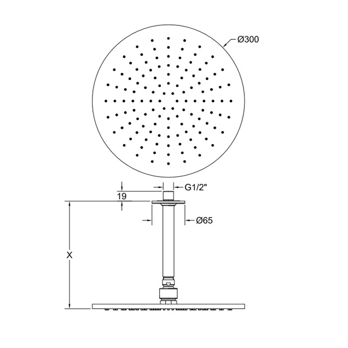 Gessi Потолочная душевая головка шарнирная на 1/2",d300мм, Inciso, 58252#149 цвет: finox
