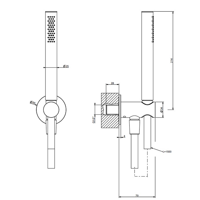 Gessi Душевой комплект, + вывод, держатель, шланг 1,50 м и душевая лейка, 316, 54023#707 цвет: brushed black metal pvd