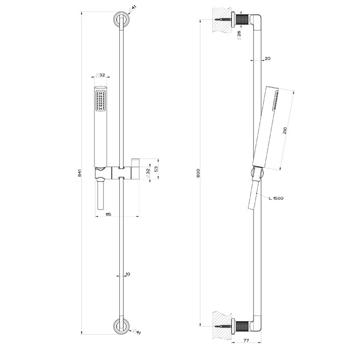 Gessi Штанга в комплекте с душевой лейкой, шланг 1,50 м, Inciso, 58145#246 цвет: золото