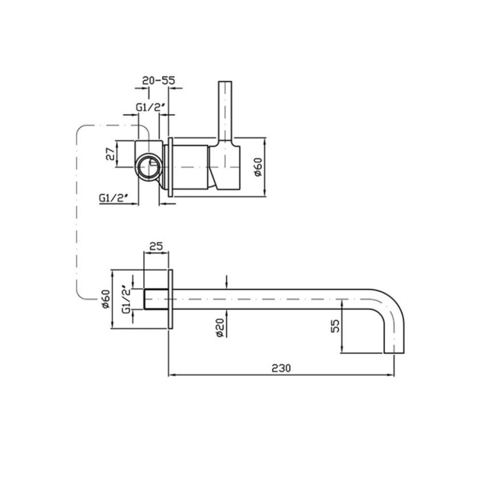 Zucchetti однорычажный смеситель для раковины на 2 отверстия, излив 230 мм, pan, хром арт. r99499 zp6123