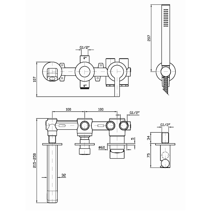 Zucchetti встроенный однорычажный смеситель для душа, гибкий шланг 1500 мм. с изливом цвет: хром, on, хром арт. zon639 r97913