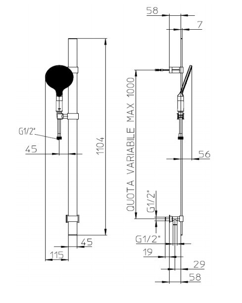 Bossini душевой комплект с ручным душем, держателем, шланговым подсоединением и шлангом, apice, никель арт. d48086.094