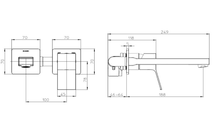Bossini внешняя часть настенного однорычажного смесителя для раковины без донного клапана, aki, хром арт. z00731.030