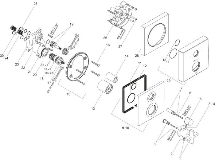 AXOR термостат, с запорным/переключающим вентилем, с крестообразной рукояткой, Citterio, хром арт. 39725000