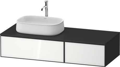 Duravit тумба подвесная с вырезом под раковину слева 550 мм х 1300 мм х 281 мм, zencha, ze4816064800000 цвет: белое стекло/графит суперматовый