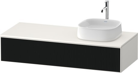 Duravit тумба подвесная с вырезом под раковину справа 550 мм х 1300 мм х 281 мм, zencha, ze4812r63840000 цвет: чёрное стекло/белый суперматовый