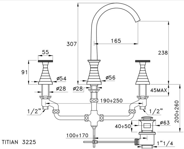 Stella смеситель для раковины, titian, никель арт. tt00015ni01
