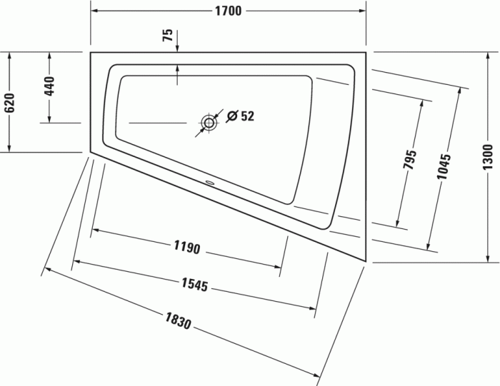 Duravit акриловая ванна 1700 х 1300 c наклоном для спины справа, paiova, 700215000000000 цвет: белый