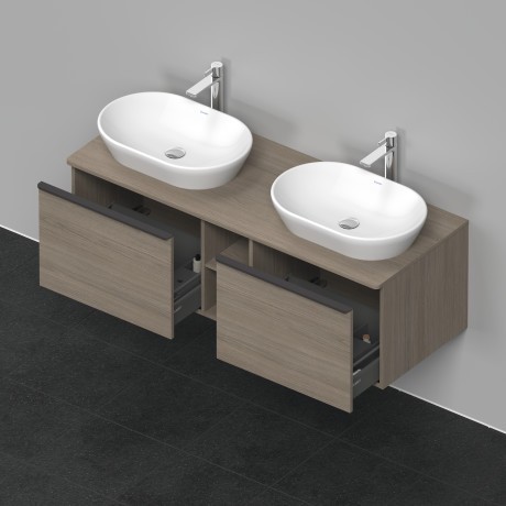 Duravit тумба подвесная под две раковины 1400 мм х 550 мм и открытой полкой, d-neo, de4950b3535 цвет: дуб терра