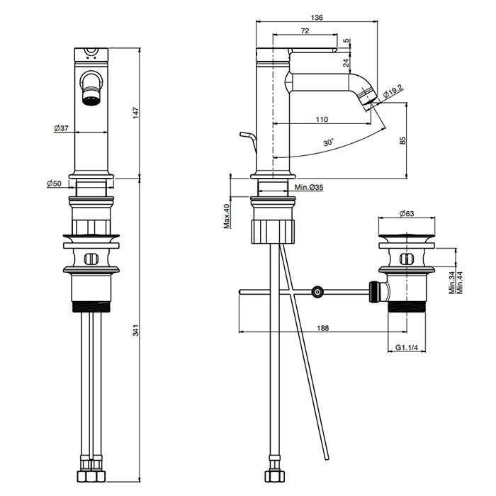 Fima Carlo Frattini смеситель для раковины, на 1 отв., с донным клапаном, snap, черный арт. f3111ns.1