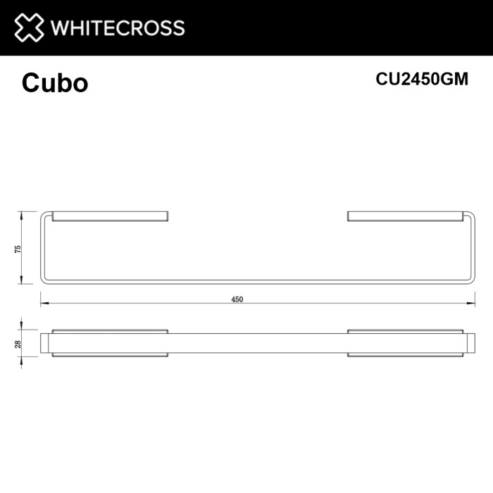 Полотенцедержатель 450 мм., Whitecross Cubo gunmetal, оружейная сталь арт. CU2450GM