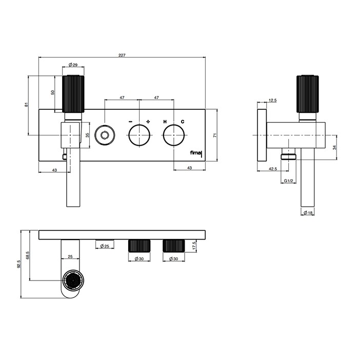 Fima Carlo Frattini смеситель для душа, встраиваемый, с ручным душем и переключателем на 2 выхода, switch on, черный арт. f5979x2ns
