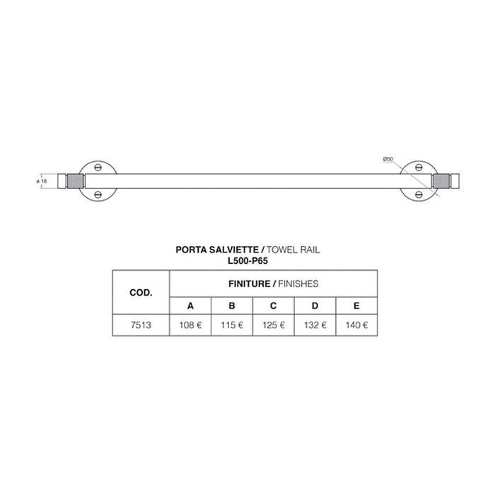 Полотенцедержатель 50 см, BERTOCCI Officina 01, золото арт. 127 7513 5050