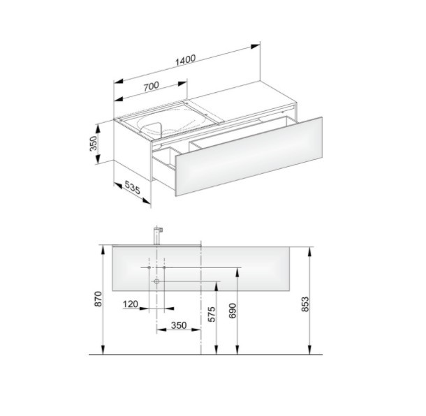 Keuco тумба подвесная под раковину слева с одним выдвижным фронтом, с внутренней светодиодной подсветкой, edition 11, черный арт. 31165 330100