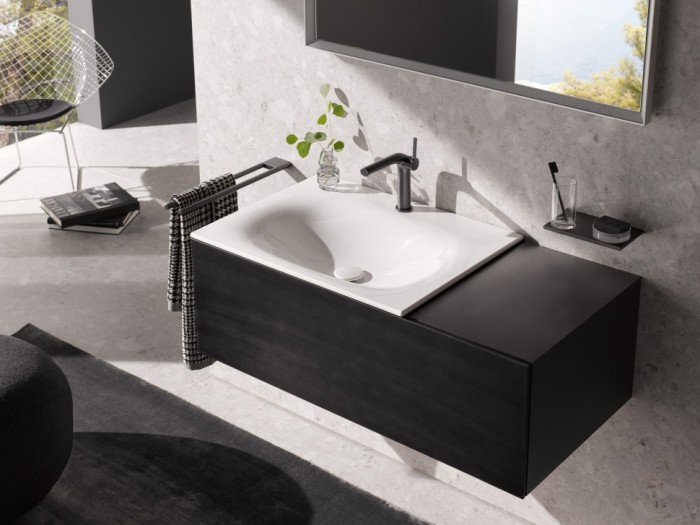 Keuco тумба подвесная под раковину слева с одним выдвижным фронтом, с внутренней светодиодной подсветкой, edition 11, черный арт. 31165 330100