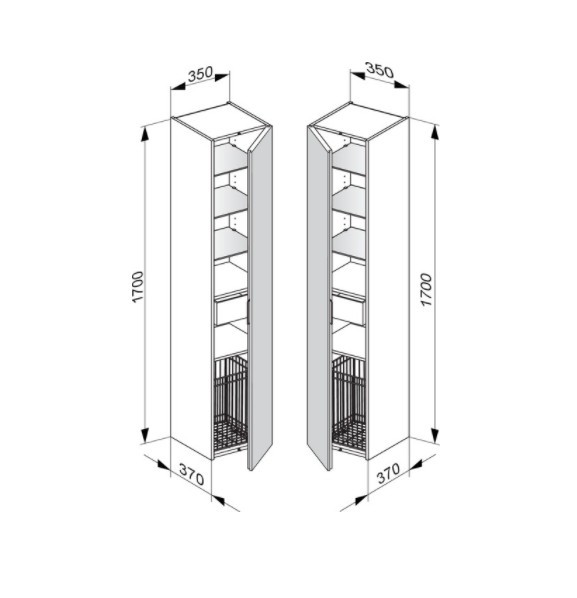 Keuco шкаф - пенал высокий подвесной петли слева, с корзиной для белья, edition 11, антрацит арт. 31331 110001