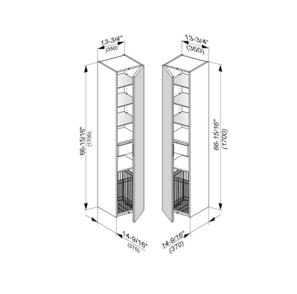 Keuco шкаф - пенал высокий подвесной петли слева, с корзиной для белья, edition 11, антрацит арт. 31331 110001