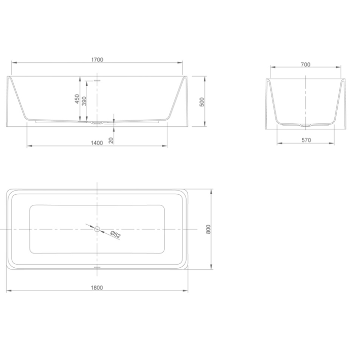 Knief ванна 172x81x50см., со сливом, Pearl, 0600-052-01 bi matt цвет: белый