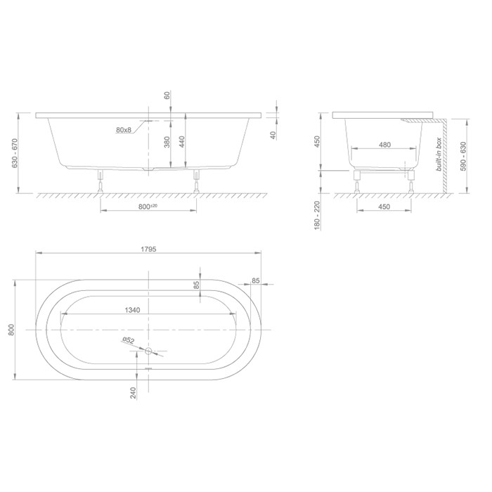 Knief ванна 180х80х60см., с ножками (перелив стандарт), без слива-перелива, Cool Fit, 0400-082 0100-091-06 цвет: белый