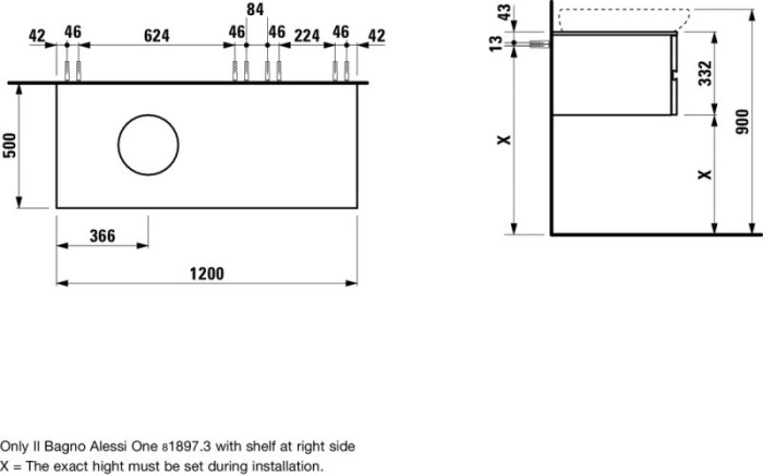 LAUFEN тумба под раковину 8.1897.3 c 4 ящиками, 120x33,2x50 см, IL BAGNO ALESSI ONE - 4.2416.1.097.631.1
