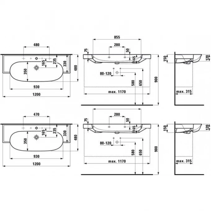 LAUFEN раковина 120х48х17, THE NEW CLASSIC - 8.1385.8.000.104.1
