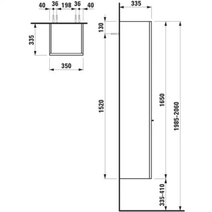 LAUFEN шкаф-пенал подвесной 165x35 петли слева, CASE - 4.0202.1.075.463.1