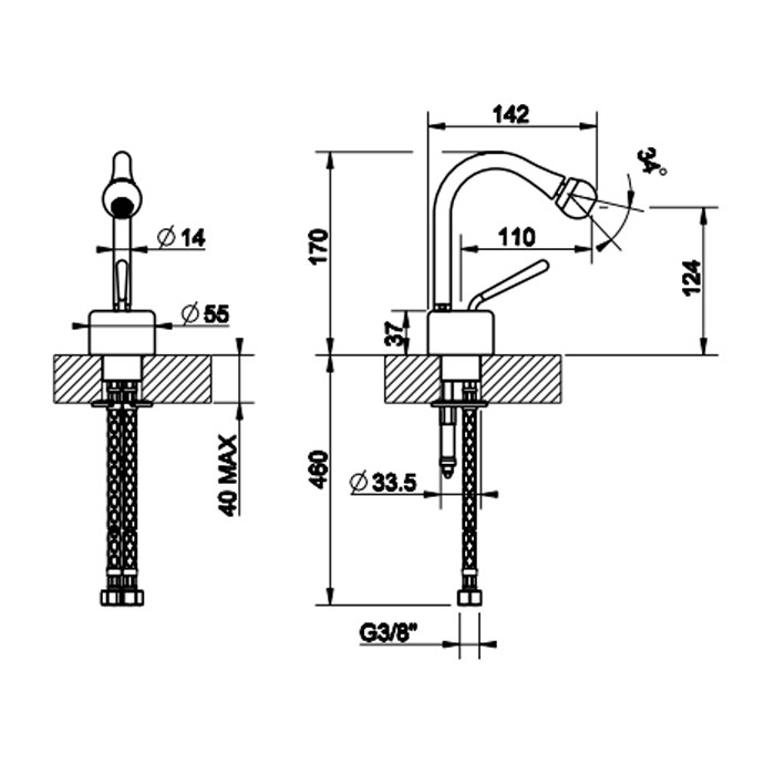 Gessi Смеситель для биде на 1 отверстие, с фиксированным носиком, Goccia, 33807#031 цвет: хром