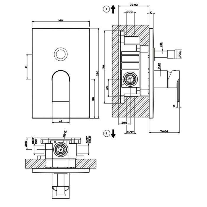 Gessi Смеситель для душа, встраиваемый, на 2 выхода с переключателем ванна-душ, Emporio Via manzoni, 44634#149 цвет: finox brushed nickel