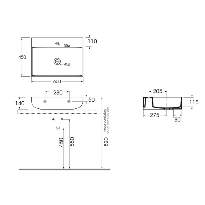 Azzurra раковина 60х45х14см., накладная, без отв., Azzurra, LELP06045000BI*0 цвет: белый