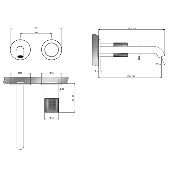 Gessi Смеситель для раковины, настенный, Habito Cesello, 70488#031 цвет: хром
