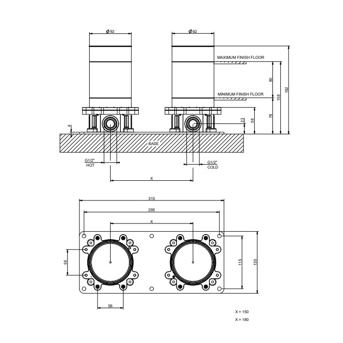 Gessi Встраиваемая часть напольного смесителя для ванны, Venti20, 65099#031 цвет: хром