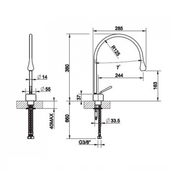 Gessi Смеситель для раковины на 1 отверстие, излив 244мм R=125, Goccia, 33602#299 цвет: черный