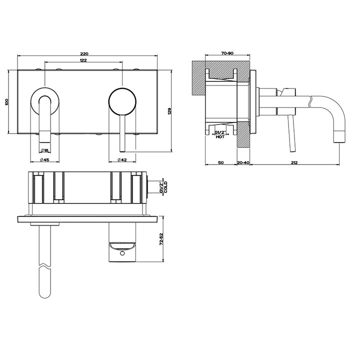Gessi Смеситель для раковины, встраиваемый, излив: 21.2см., Emporio Via tortona, 44827#149 цвет: finox brushed nickel
