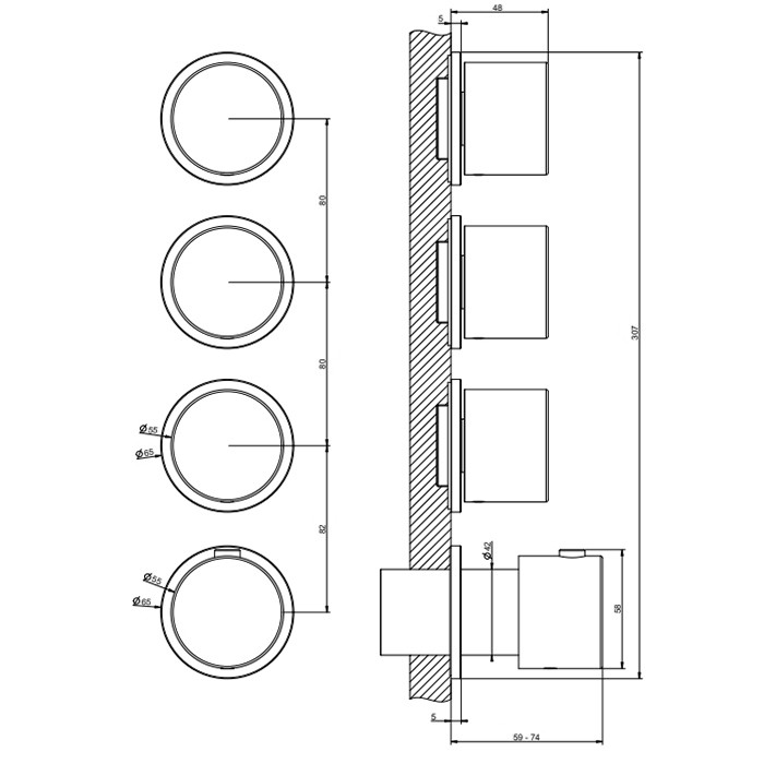 Gessi Смеситель для душа, встраиваемый, термостатический, с переключателем на 3 положения, Habito, 63436#031 цвет: хром
