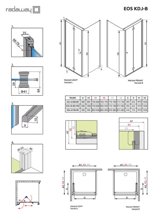 Radaway душевой уголок kdj-b 90x90 профиль хром стекло прозрачное, Eos - 37403-01-01NL