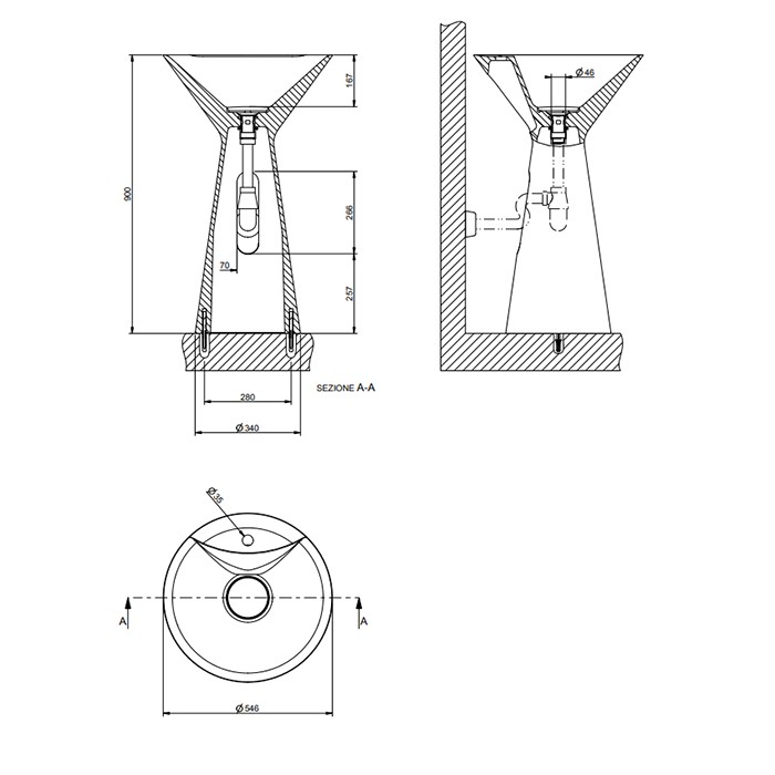 Gessi Раковина 46х90 см, 1 отв., Cristalplant, напольный, без перелива, Cono, 45907#521 цвет: матовый белый