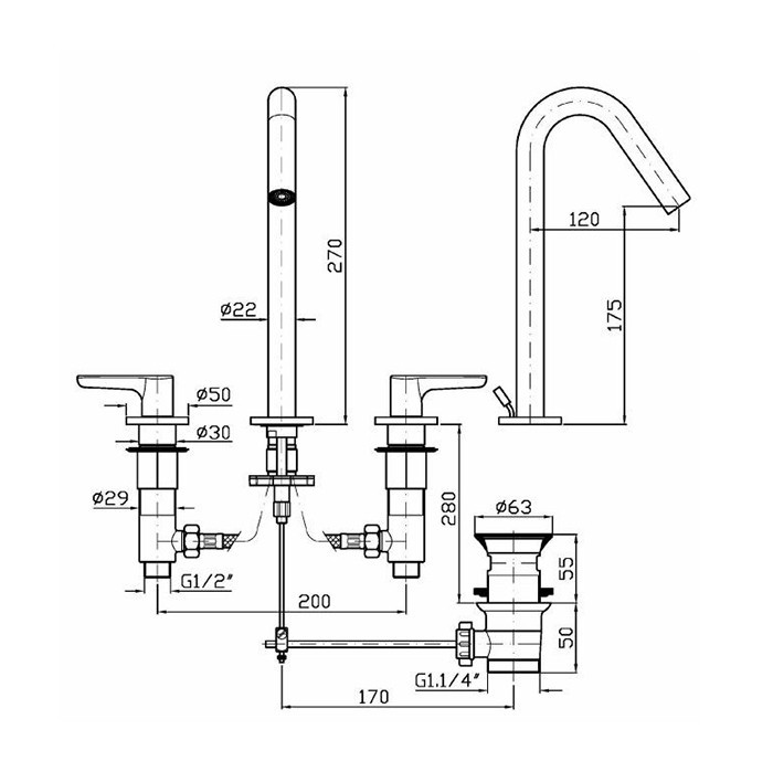 Zucchetti смеситель для раковины, на 3 отв., высокий, с донным клапаном, medameda, хром арт. zmm5506