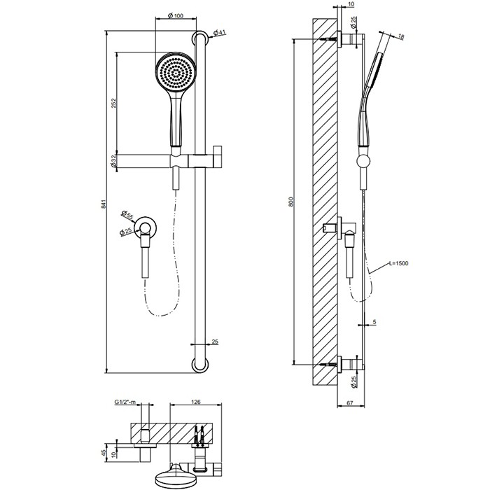 Gessi Душевой гарнитур, с ручным душем, шланг 1,5м и вывод воды, Emporio shower, 47264#149 цвет: finox brushed nickel