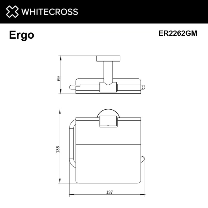 Держатель туалетной бумаги, Whitecross Ergo gunmetal, оружейная сталь арт. ER2262GM