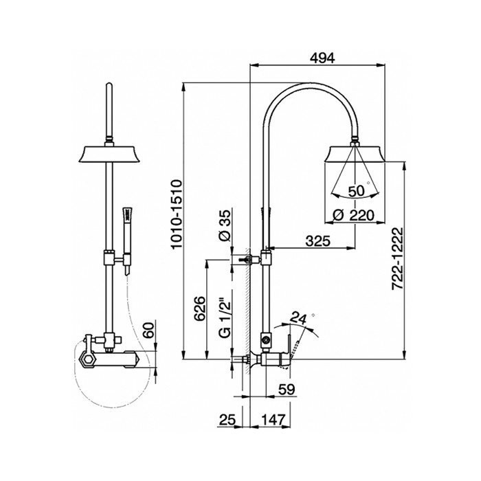 Cisal душевая стойка : однорычажный смеситель для душа, верхний душ, ручной душ с держателем и шлангом ch0040546t cherie, цвет: хром