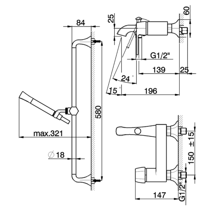 Cisal смеситель для ванны однорычажный, с душевым комплектом ch0000646t cherie, цвет: хром