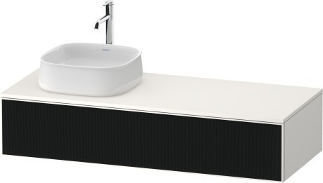 Duravit тумба подвесная с вырезом под раковину слева 550 мм х 1300 мм х 281 мм, zencha, ze4812l63840000 цвет: чёрное стекло/белый суперматовый