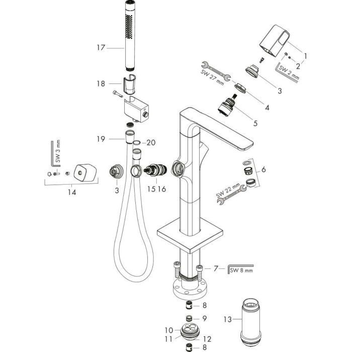AXOR напольный термостат для ванны, Urquiola, никель арт. 11422820